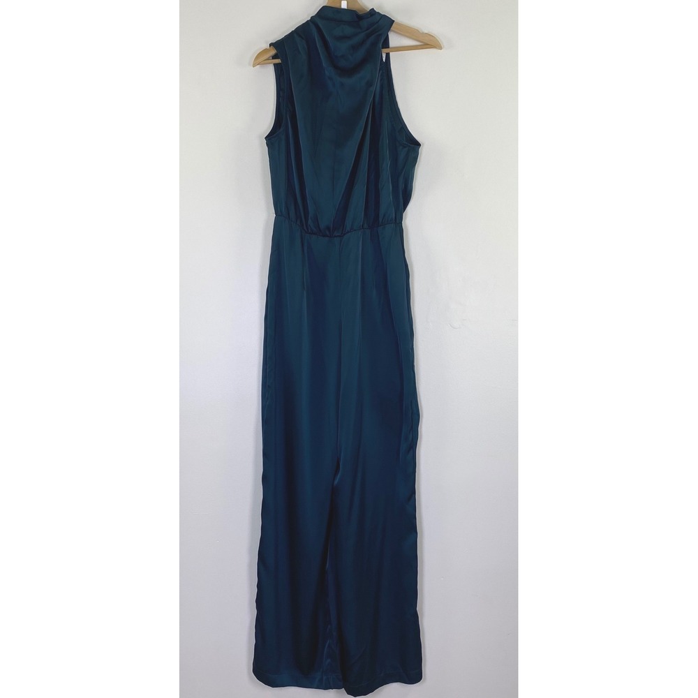 Petal & Pup Savannah One Shoulder Satin Jumpsuit Teal S Formal Cocktail Elegant